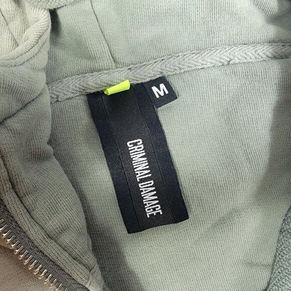 Criminal Damage Mens Medium Green Zip Hoodie Sweatshirt Long Sleeve Casual - Picture 3 of 10